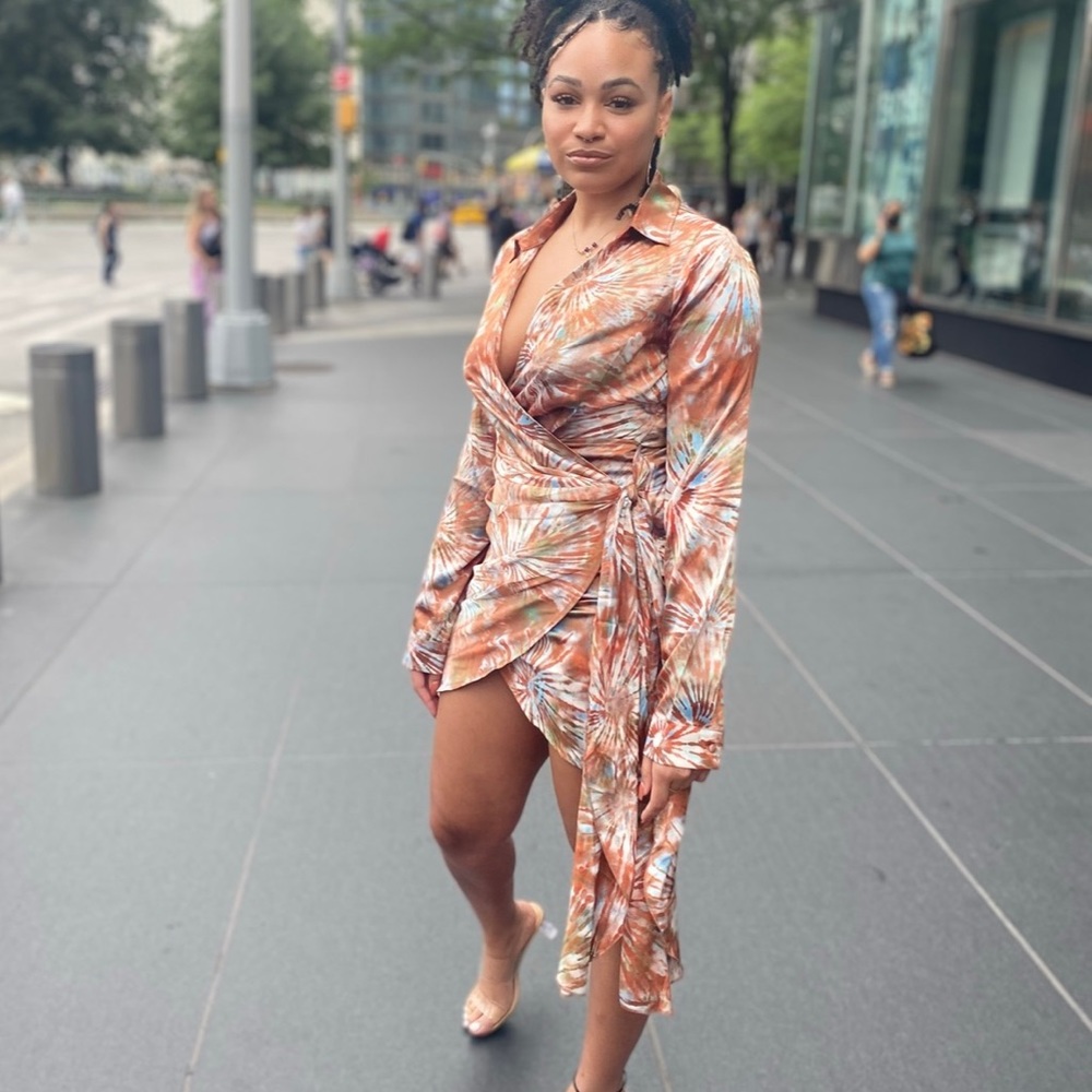 Steps tie dye silk/satin Wrap dress
